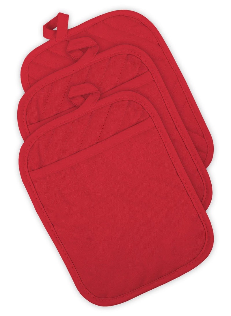 DII Heat Resistant Quilted Cotton Pot Holder Set, Designed with Space to Personalize Allowing a Customized Design, 7x9, Red, 3 Count - Image 1